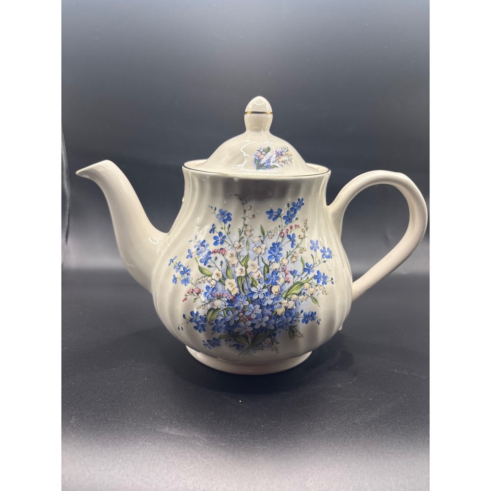 Arthur Wood & Son Staffordshire England Teapot Blue Floral Gold Trim 6095